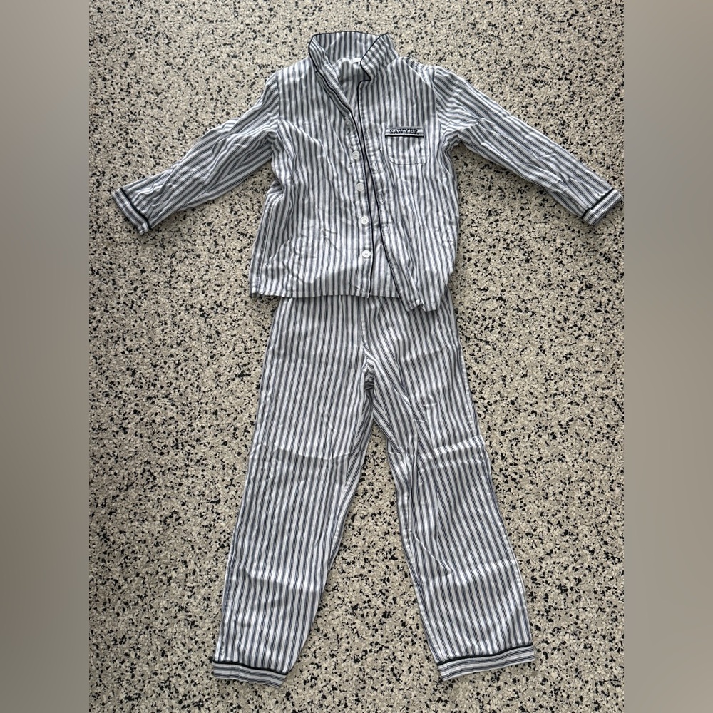Petite Plume Kids Pajamas - Gray / White- size 10 - monogrammed with “Sawyer”